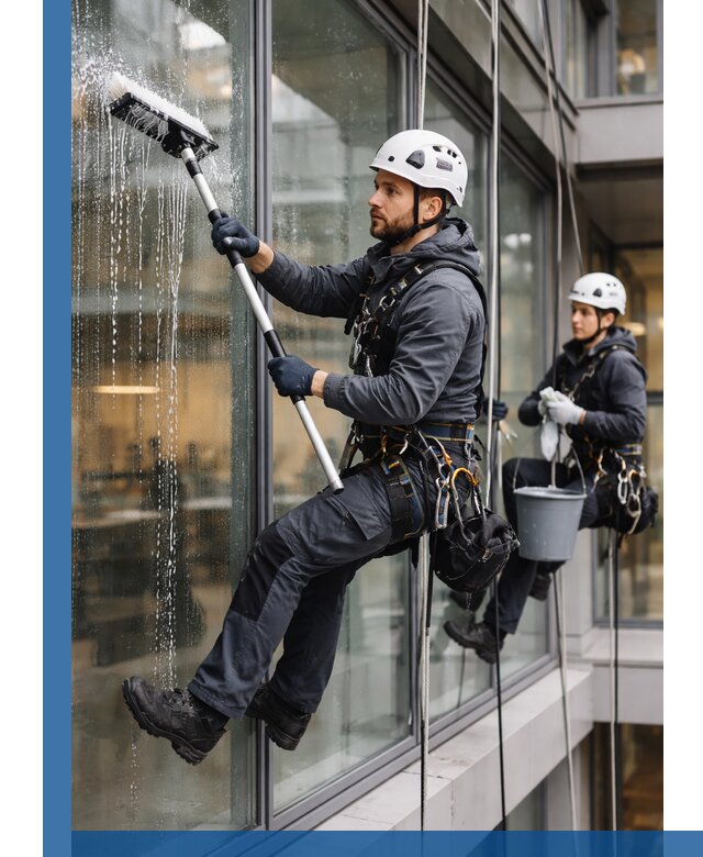 Профессиональная мойка витражей промышленными альпинистами в Мариинске