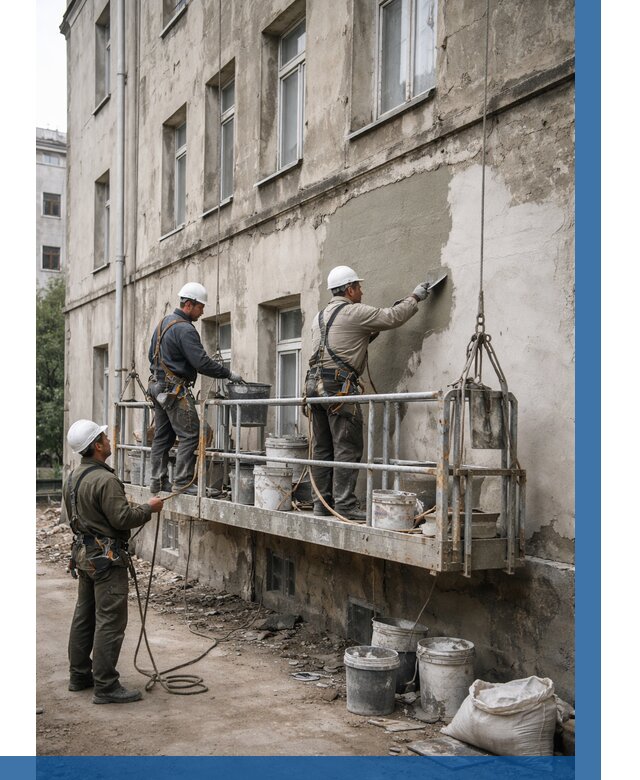 Капитальный ремонт фасада в Мариинске от 4283 р. | ВЫСОТНИК-Мрн