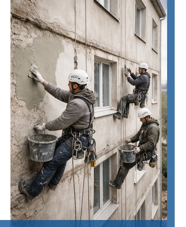 Ремонт штукатурного фасада в Мариинске от 765 р. под ключ | ВЫСОТНИК-Мрн