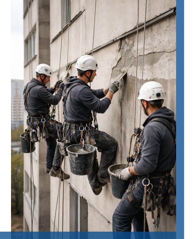 Ремонт бетонных элементов фасада в Мариинске от 2550 р. | ВЫСОТНИК-Мрн