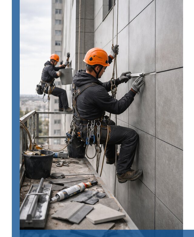 Профессиональный ремонт фасада из керамогранита в Мариинске