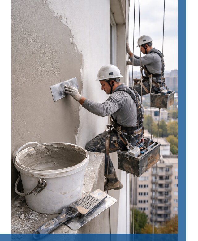 Шпаклевка фасада на высоте в Мариинске от 714 р. | ВЫСОТНИК-Мрн