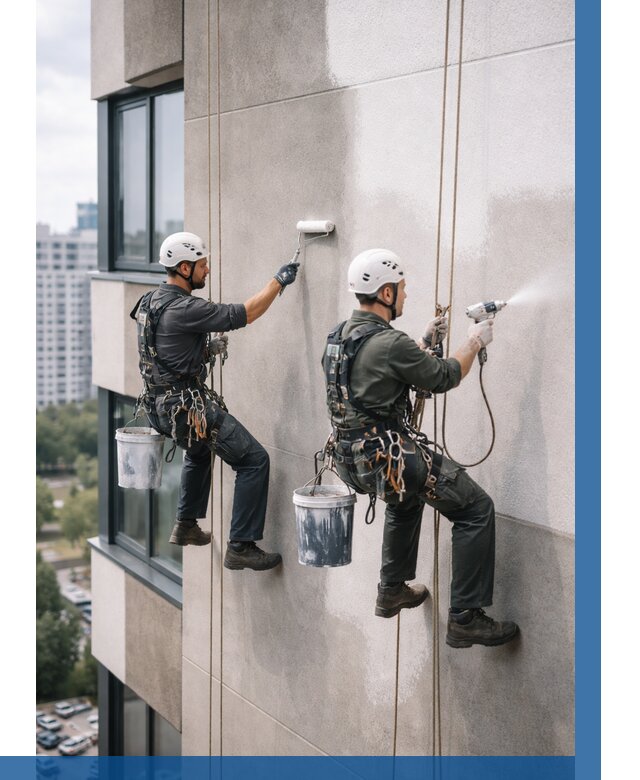 Покраска фасада альпинистами в Мариинске от 306 р. | ВЫСОТНИК-Мрн