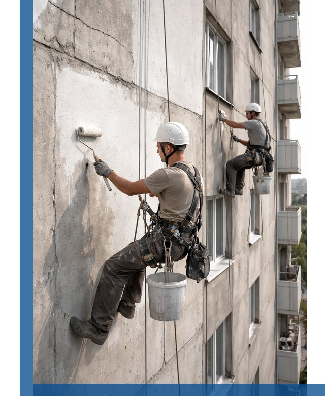 Покраска бетонного фасада в Мариинске для жилых и промышленных объектов