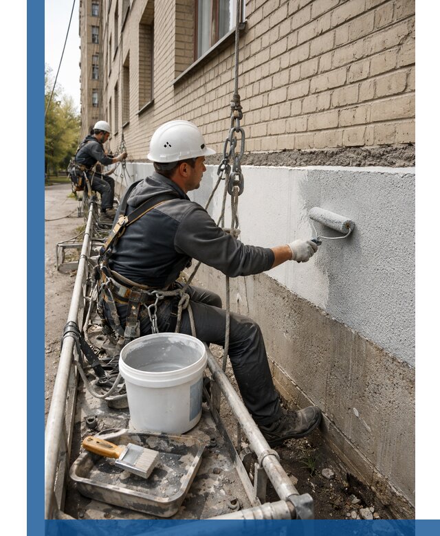 Окраска цоколя здания в Мариинске профессионально и надежно