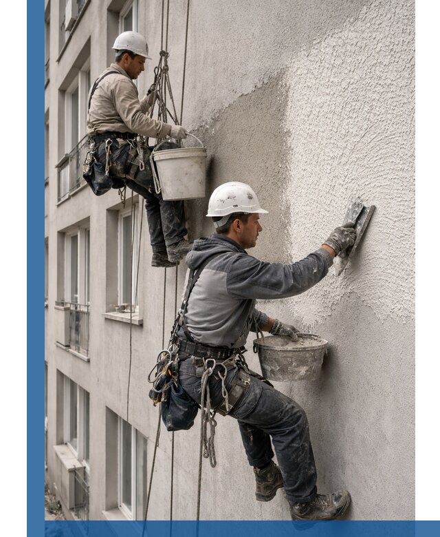 Нанесение декоративной штукатурки короед на фасад в Мариинске