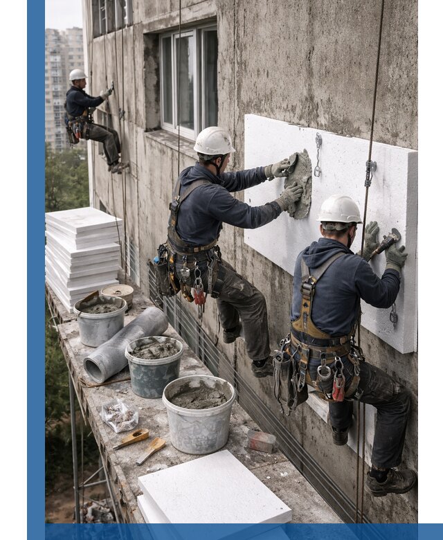 Утепление фасада пенополистиролом в Мариинске под ключ