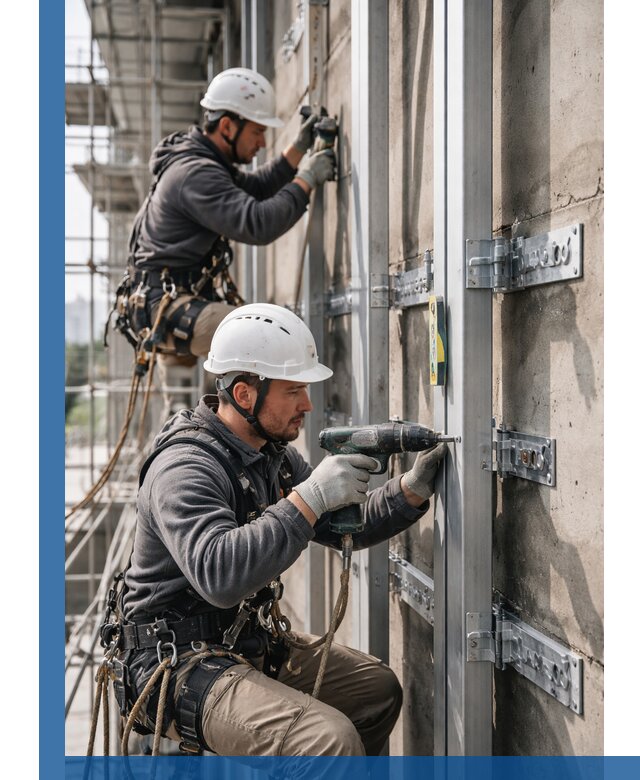 Монтаж и крепление подсистемы вентфасада в Мариинске