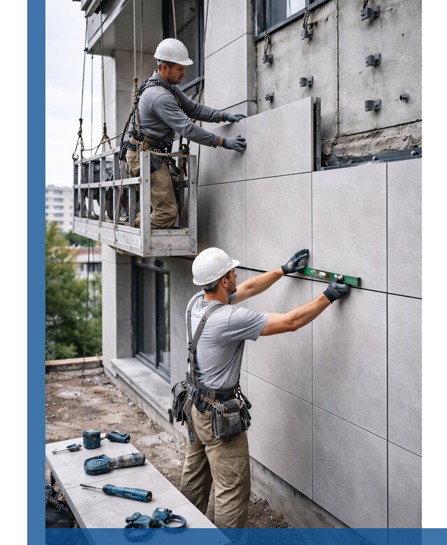 Монтаж керамогранита на фасад в Мариинске под ключ с гарантией качества