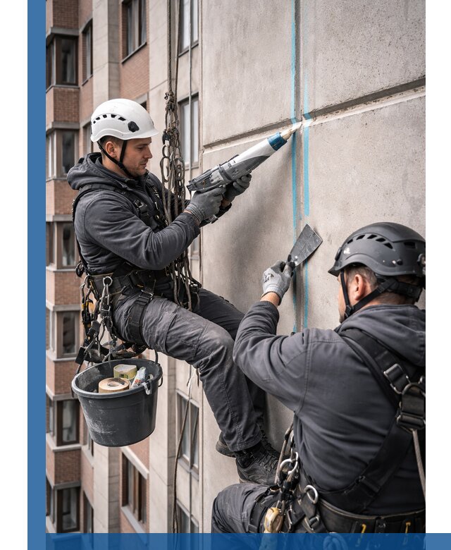 Вторичная герметизация швов фасада и кровли в Мариинске