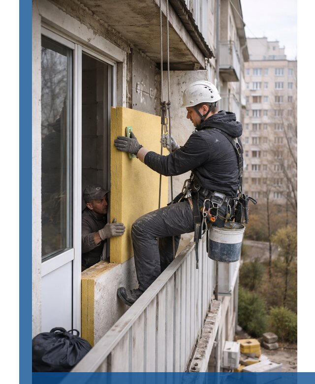 Профессиональное утепление балкона снаружи в Мариинске под ключ