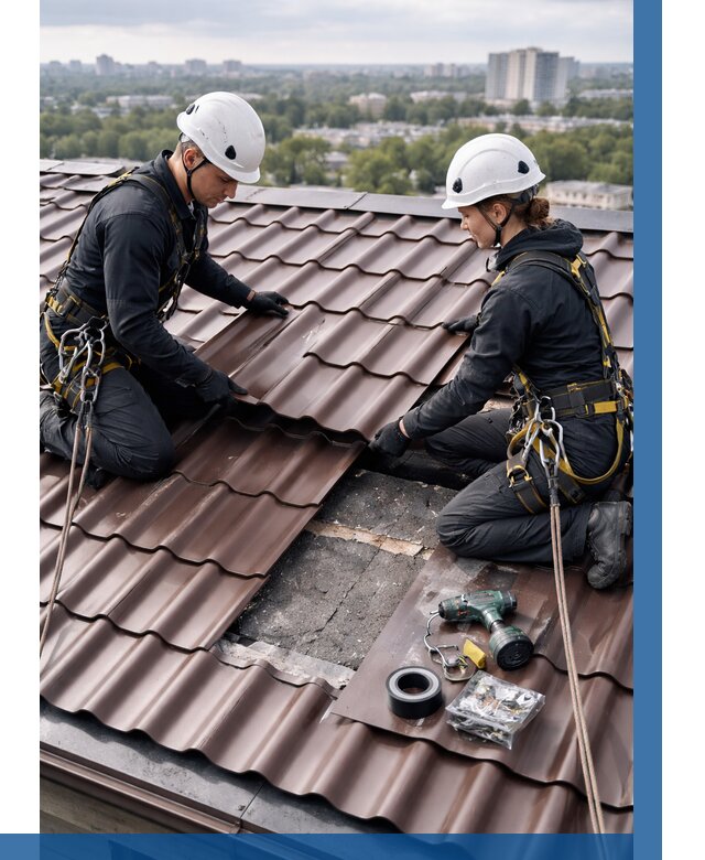 Ремонт металлочерепицы на крыше в Мариинске от 918 р. | ВЫСОТНИК-Мрн