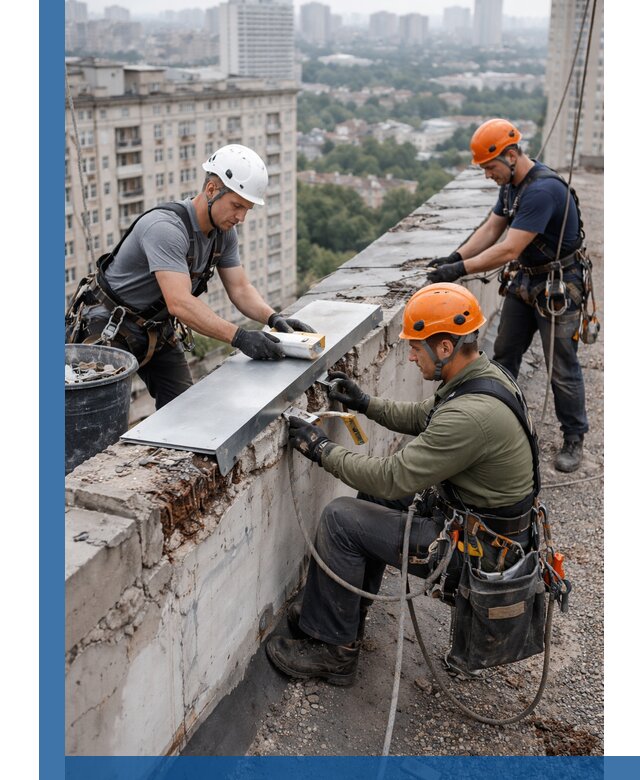 Ремонт парапета на кровле в Мариинске, высотные работы с гарантией
