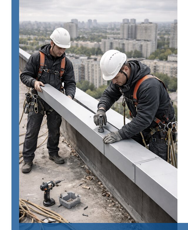 Монтаж парапетных крышек и ограждений кровли в Мариинске