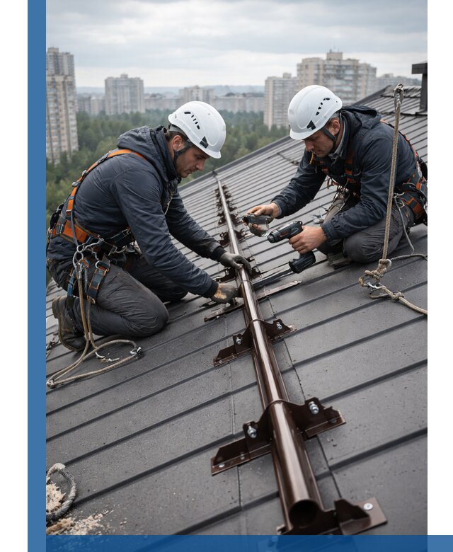 Монтаж снегозадержателей на кровле зданий в Мариинске под ключ