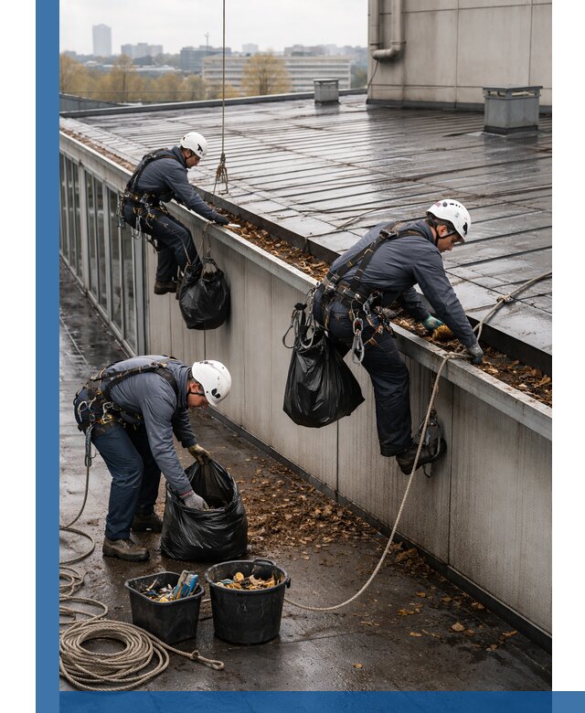 Очистка кровли по периметру в Мариинске силами промышленных альпинистов
