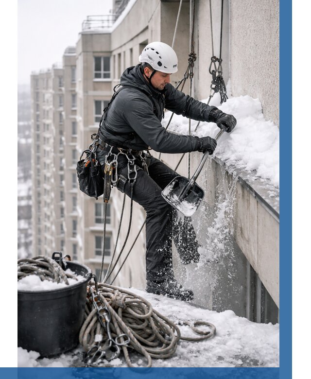 Очистка карнизов от снега в Мариинске от 306 р. | ВЫСОТНИК-Мрн