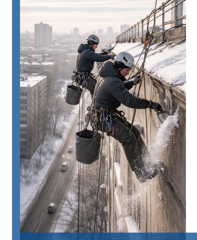 Очистка карнизов от снега в Мариинске профессионально и безопасно