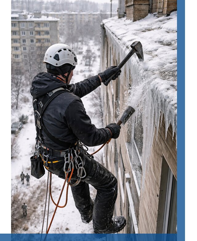 Сбивание сосулек с крыши в Мариинске по цене от 4589 р. | ВЫСОТНИК-Мрн