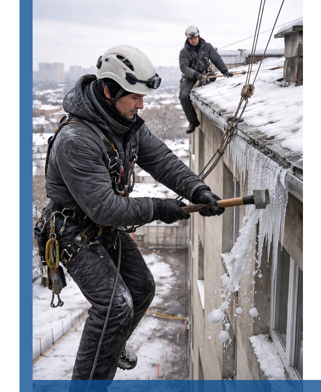 Сбивание и удаление сосулек с крыши в Мариинске безопасно