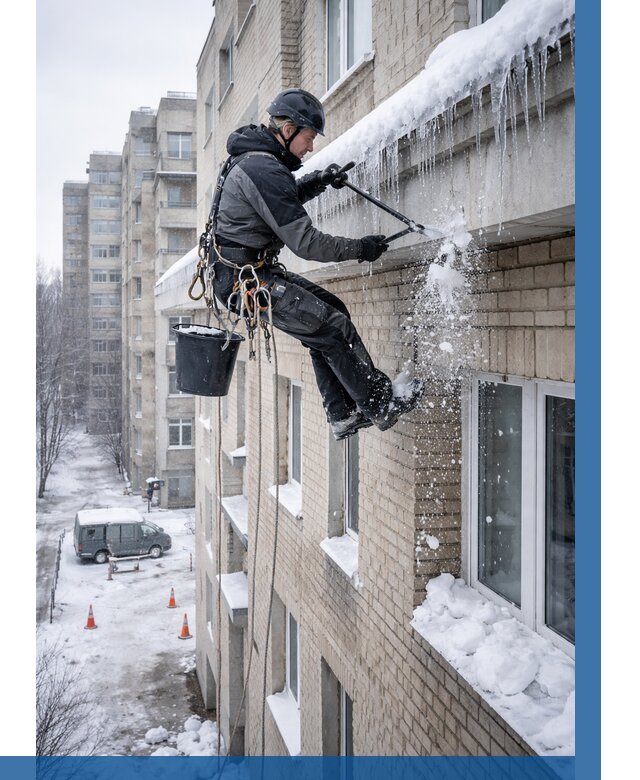 Удаление наледи с карнизов в Мариинске от 357 р. | ВЫСОТНИК-Мрн