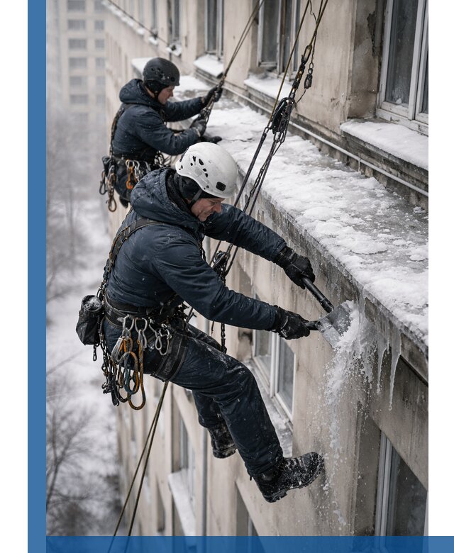 Удаление наледи и сосулек с карнизов в Мариинске профессионально