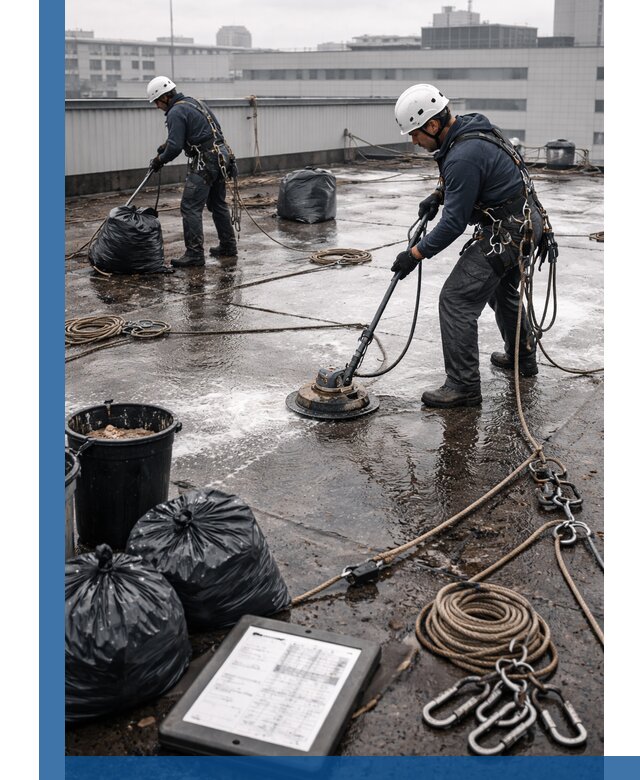 Плановая очистка кровли по графику в Мариинске для безопасности