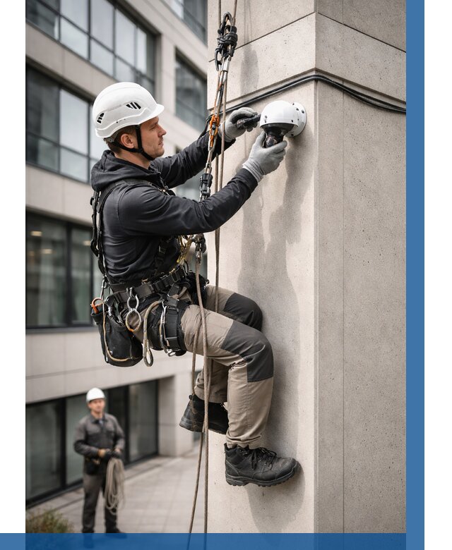 Монтаж камер видеонаблюдения на фасаде в Мариинске от 8668 р.-ВЫСОТНИК-Мрн