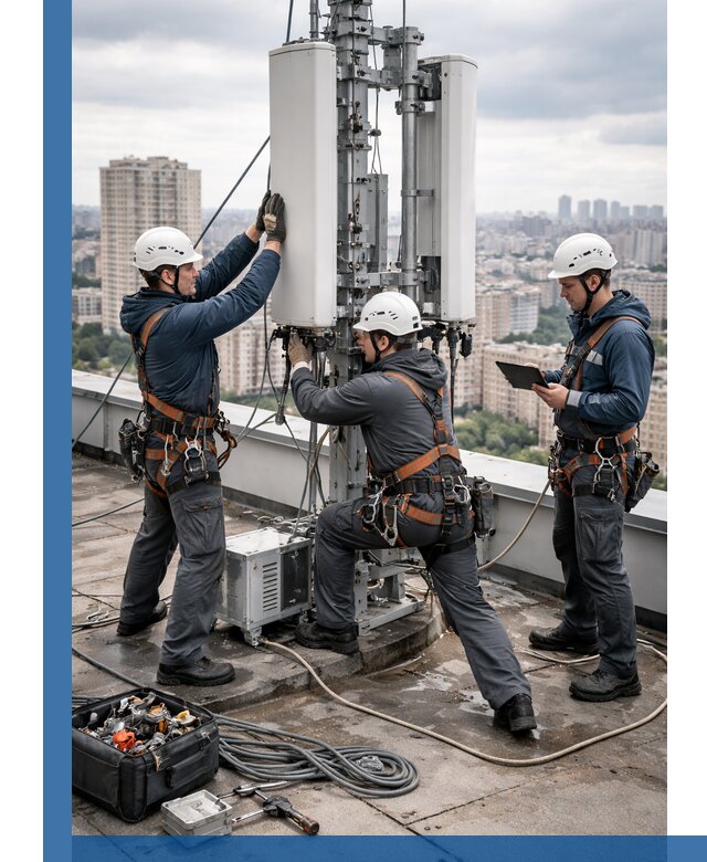 Монтаж антенн связи на крыше в Мариинске с вводом в эксплуатацию