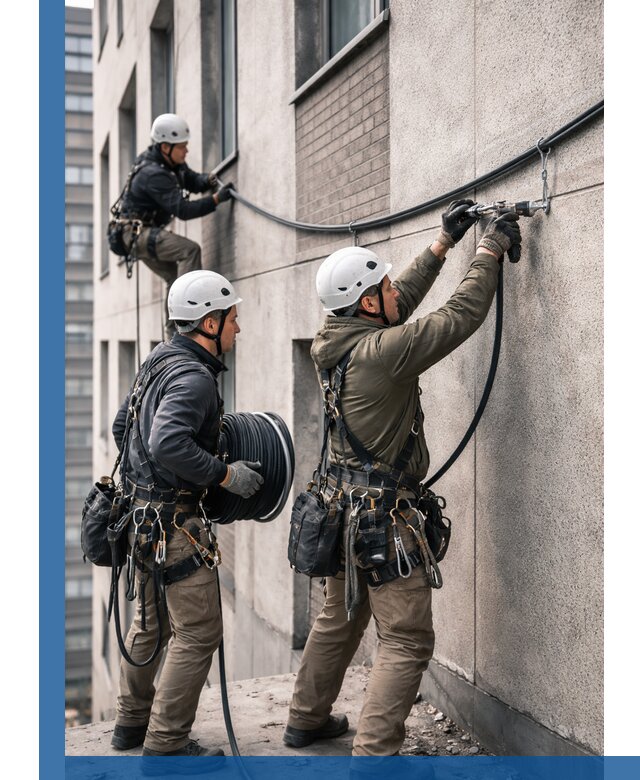 Прокладка кабеля по фасаду в Мариинске, профессиональный монтаж