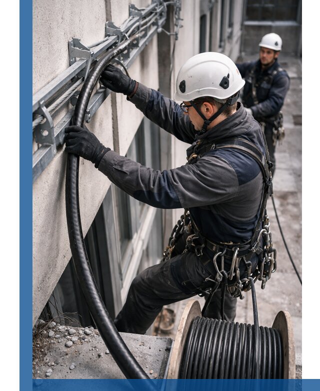 Протяжка кабеля питания на высоте в Мариинске с гарантией безопасности и качества