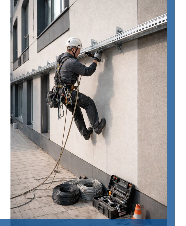 Монтаж кабельных лотков на фасаде в Мариинске от 1224 р. | ВЫСОТНИК-Мрн