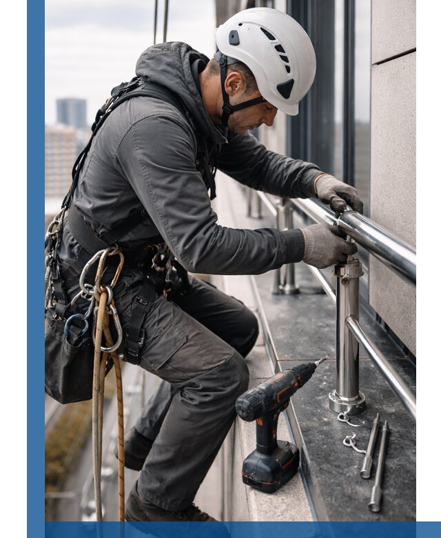 Монтаж ограждений на высоте в Мариинске для зданий и конструкций