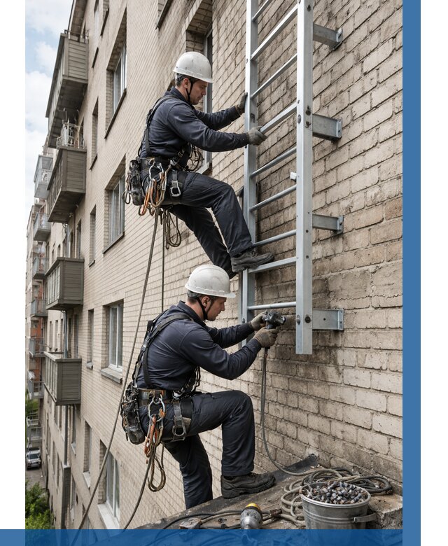 Монтаж пожарной лестницы в Мариинске от 25495 р заказать у ВЫСОТНИК-Мрн