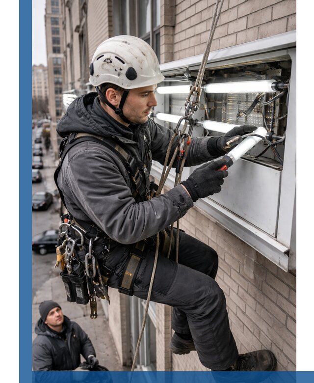 Профессиональная замена ламп в наружной вывеске в Мариинске