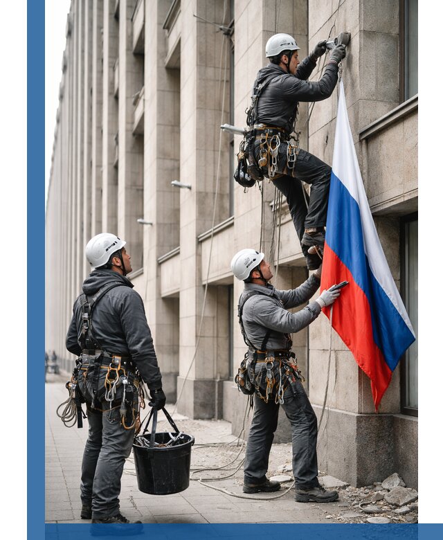 Профессиональная установка флагов на фасаде в Мариинске