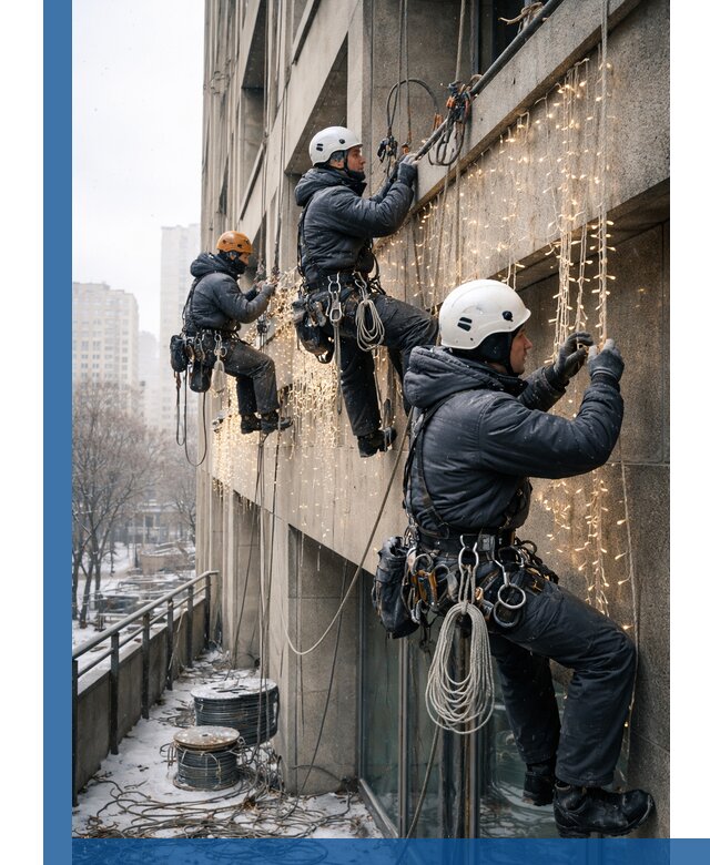 Монтаж новогодней иллюминации и украшение фасадов в Мариинске