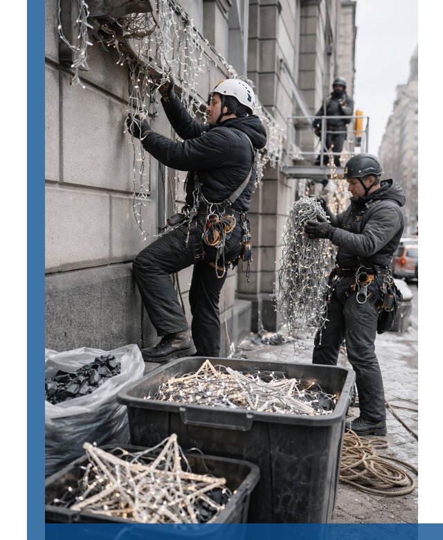 Демонтаж новогоднего оформления и гирлянд в Мариинске