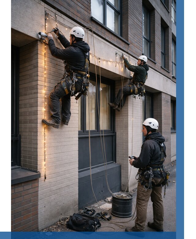 Монтаж гирлянд на фасаде в Мариинске от 3569 р. | ВЫСОТНИК-Мрн