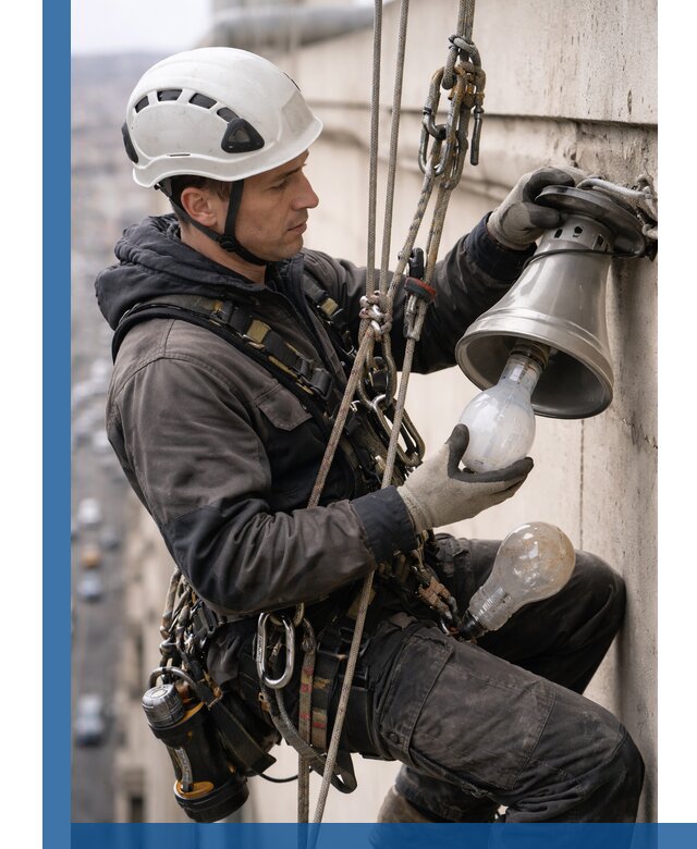 Замена ламп на высоте в Мариинске профессионально и быстро