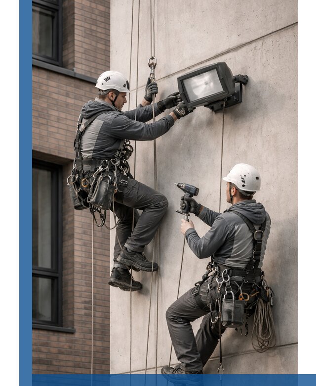 Профессиональный монтаж фасадных прожекторов в Мариинске под ключ