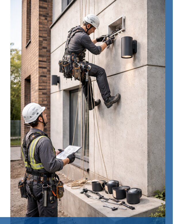 Монтаж фасадного освещения в Мариинске от 2550 р. | ВЫСОТНИК-Мрн