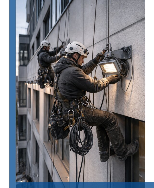 Монтаж фасадного освещения в Мариинске установка и подключение