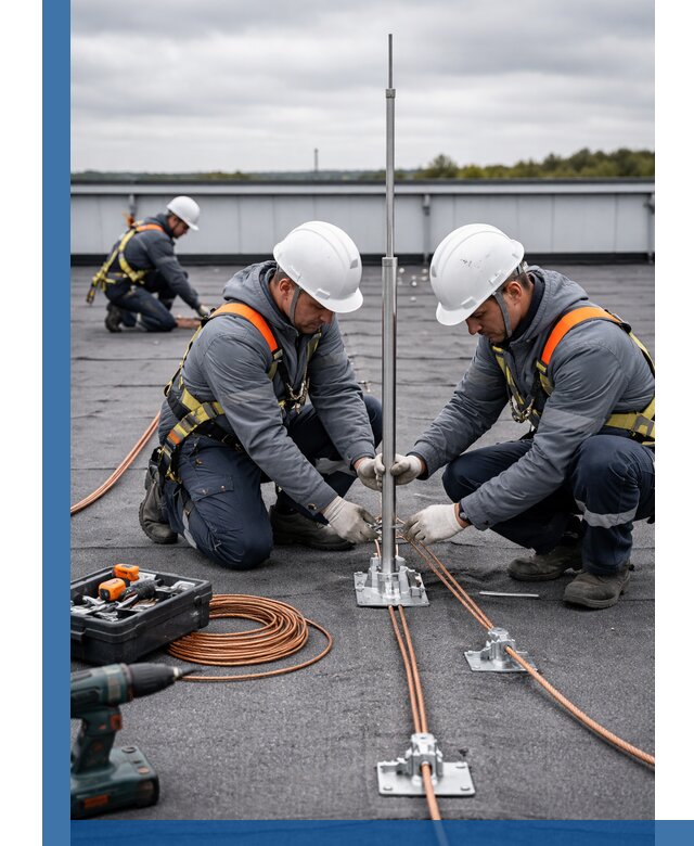 Монтаж молниезащиты на кровле в Мариинске под ключ с гарантией