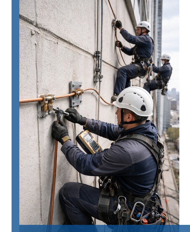 Монтаж системы заземления здания и молниезащиты в Мариинске