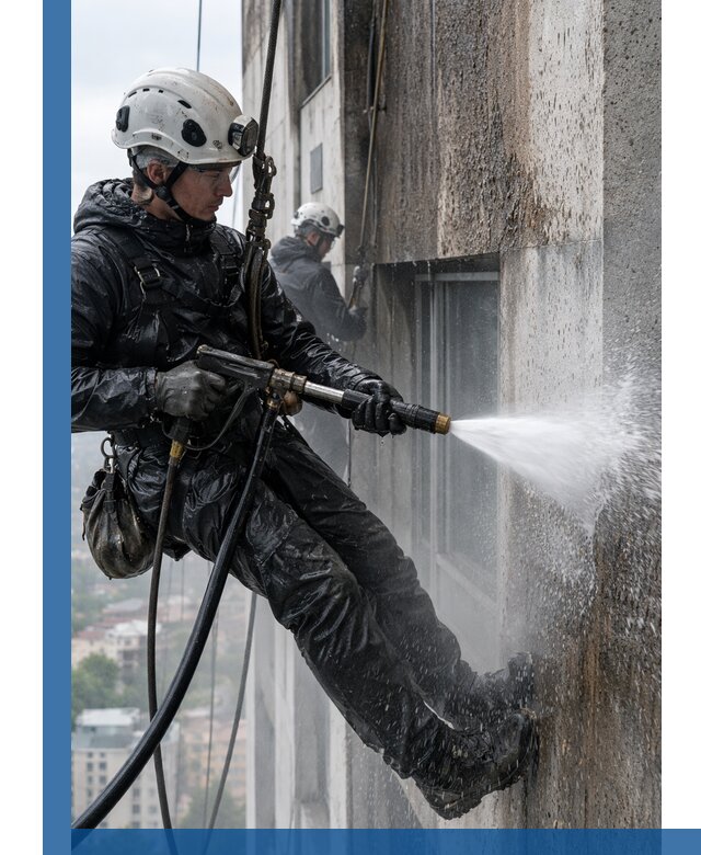 Гидроструйная очистка фасадов и конструкций в Мариинске