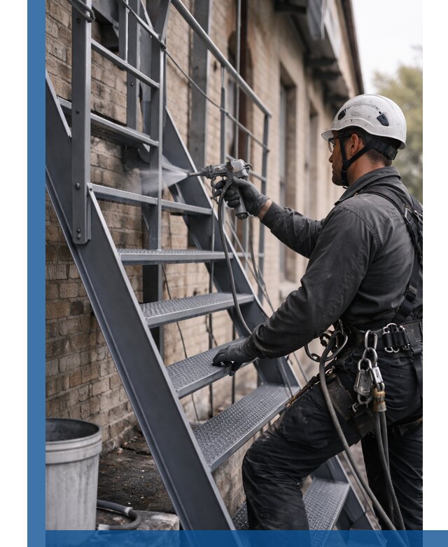 Покраска и антикоррозионная защита пожарных лестниц в Мариинске