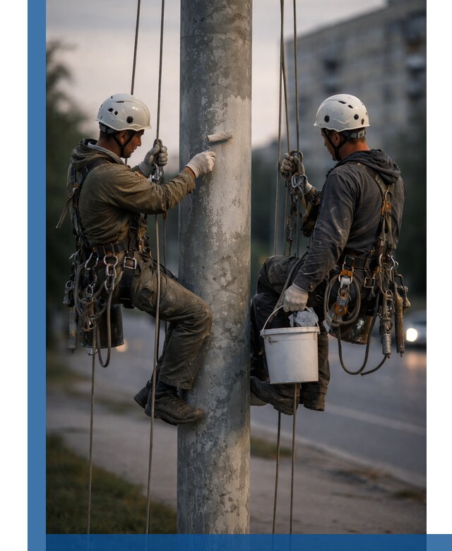 Покраска опор освещения и антикоррозийная защита в Мариинске