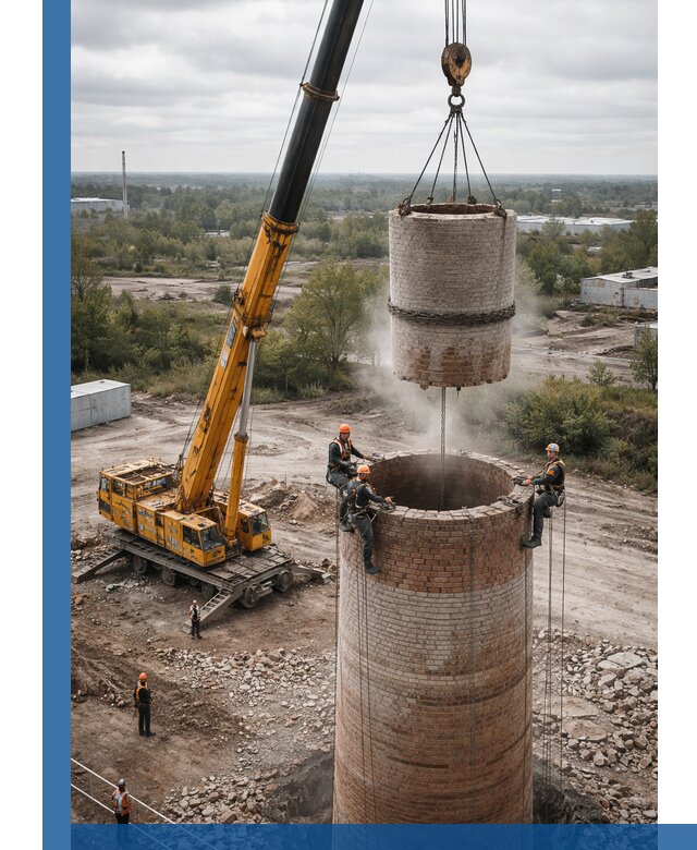 Демонтаж дымовой трубы в Мариинске с гарантиями безопасности