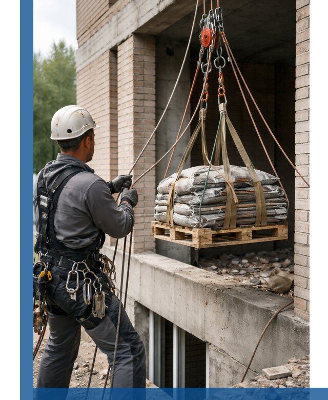 Подъем материалов на этаж веревками в Мариинске оперативно